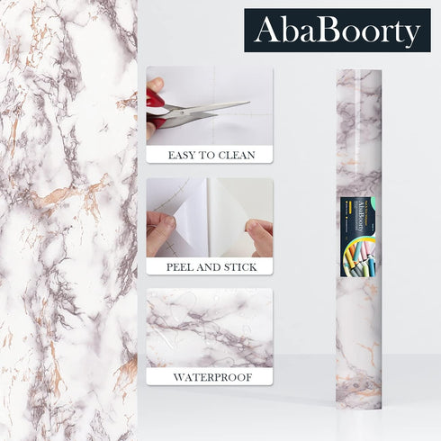 85" x15.8" White Brown Marble Contact Paper, Glossy Peel and Stick Wallpaper for Kitchen and Bathroom Countertops