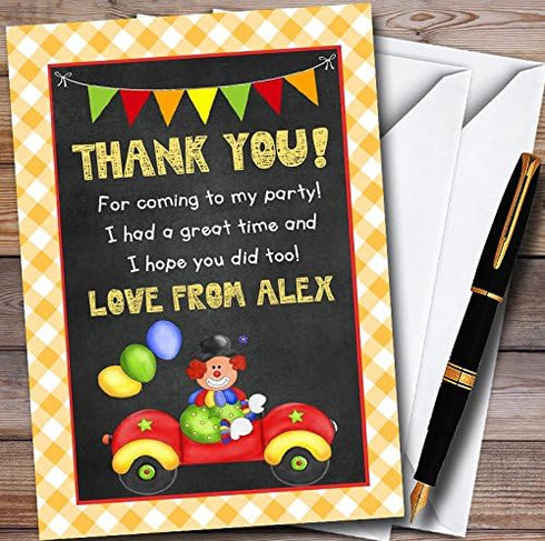 The Card Zoo Clown in Car Personalized Childrens Birthday Party Thank You Cards