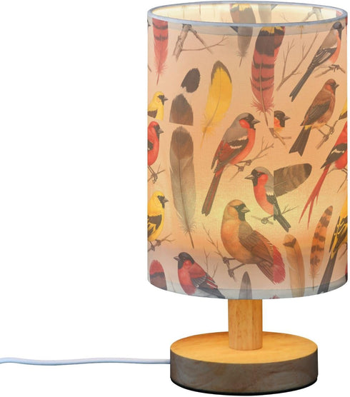 ALAZA Bedside Table Lamp for Bedroom Colorful Bird Nightstand LED Light Lamps with USB Port Linen Fabric Shade Table