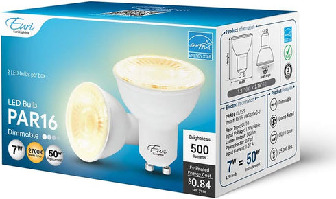 Euri Lighting EP16-7W5020eG-2 Dimmable LED PAR16, GU10 Base, 7W (50W Equal), 500lm, 2700K Warm White, 2 Count