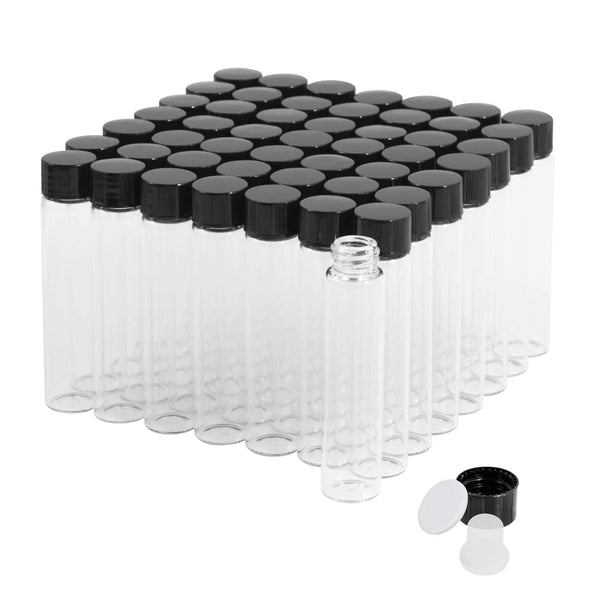 50PCS 7ml Clear Glass Vials with Screw Caps and Plastic Stoppers, Leak-Proof Small Liquid Sample Vial