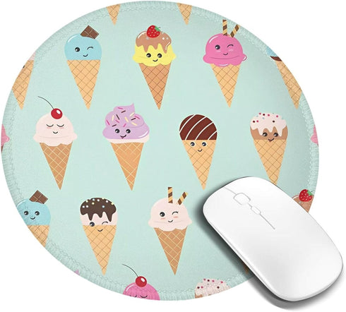 JaoXer 8-Inch Ice Cream Cones Round Mouse Pad - Your Desk Companion for Office, Desktop, Laptop, Personal Computers