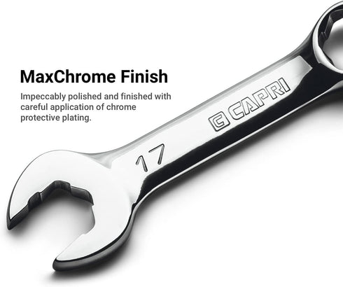 Capri Tools 12 mm WaveDrive Pro Stubby Combination Wrench for Regular and Rounded Bolts