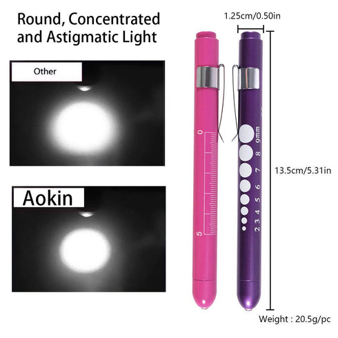 Aokin Pen Light with Pupil Gauge, Reusable LED Penlight Medical for Doctor Nurse Diagnostic etc, White Light, Rose