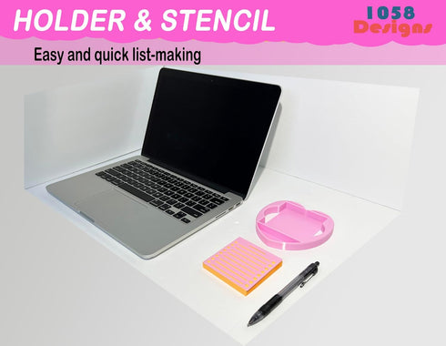 Heart Sticky Note Holder with Stencil PINK, Compatible with Post-It Notes, 3x3 Self Stick Note Pads, Office Desk