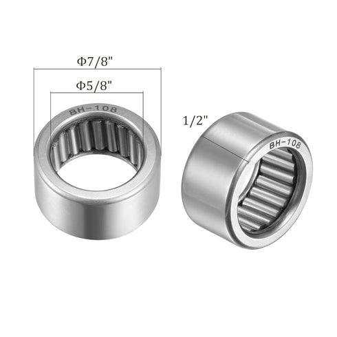 1pcs BH108 Needle Roller Bearings, 5/8 Inch Bore Dia x 7/8 Inch OD x 1/2 Inch Width, Full Complement for Agricultural