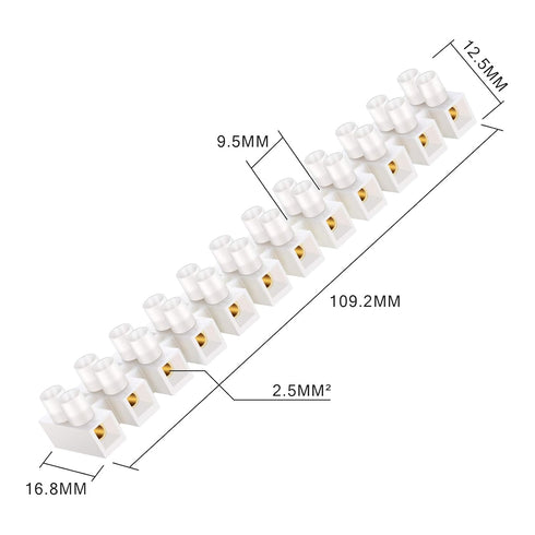 Weewooday 10 Pieces Terminal Block 12-Position Strip, 10 Amp 380 Volt White Screw Terminal Connector