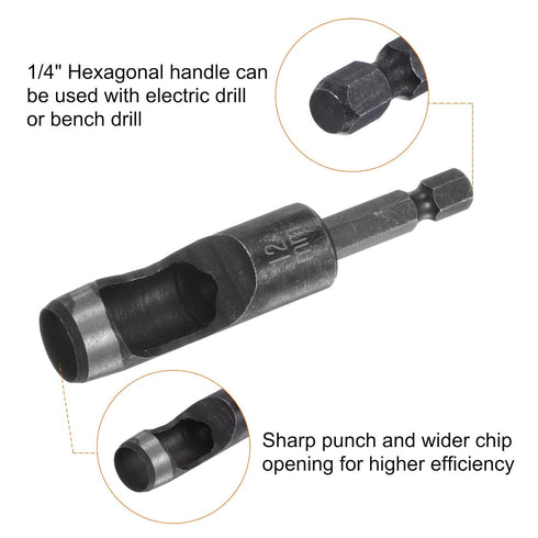 Leather Hole Punch Tool 12mm, 45# Steel Electric Hollow Punch Set with 5.5" Half-Round File for Leathercraft DIY