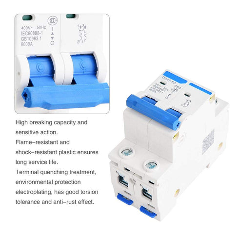 YWBL-WH Miniature Circuit Breaker DZ47-63 2P 400V AC Miniature Leakage Air Switch 63A