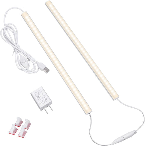 LED Under Cabinet Lighting, 2pcs x 12 Inch Dimmable, USB Plug-in Under