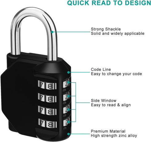 ZHEGE Combination Lock 2 Pack, 4 Digit Padlock for Outdoor, School, Gym Use (Red and Black)
