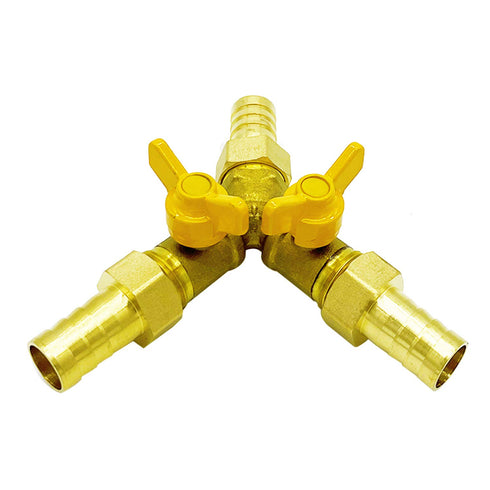 Brass 3 Way Shut-Off Valve - 5/16" Hose Barb Y Shaped Ball Valve for Water/Fuel/Air