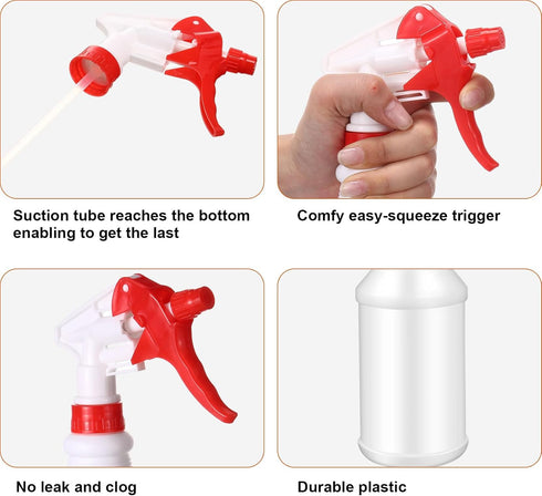Rtteri 24 Pcs 16 oz Plastic Spray Bottle for Cleaning, Leak Proof and Reusable for Various Uses, Red and White