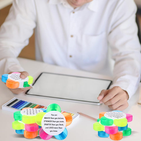 AmazingSpark 24 Sets 5 1 Petals Flower Highlighters Gifts in Fluorescent Pens with Motivational Cards Gift Bags