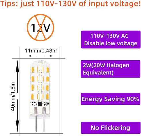 G4 AC 120V Led Light Bulb 2W Equivalent to 20W Warm White 3000K 200lm Bi-pin Base G4 Bulbs 120V Pack of 10 by LIENNGKE
