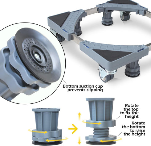 4 400 lbs MaxWorks Adjustable Furniture Dolly with Dual-Locking Wheels, Universal Washing Machine Base Stand, Appliance