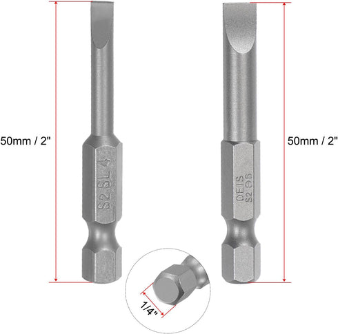uxcell 4mm and 6mm Magnetic Slotted Screwdriver Bit Set, 1/4" Hex Shank 2" Length S2 Power Tool, 15-Piece by uxcell