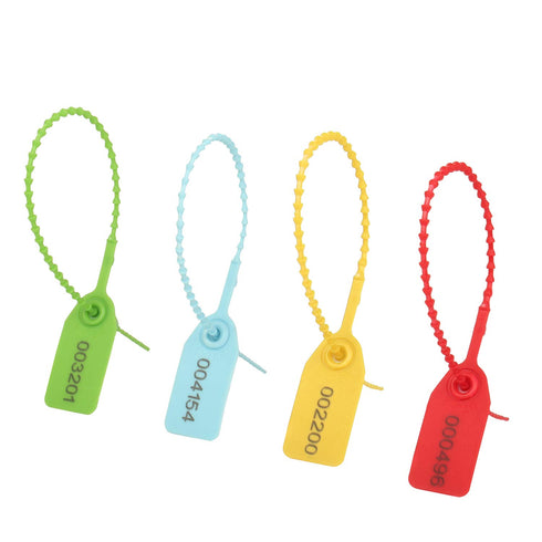 180 Pcs Pull-Tite Security Seal Numbered, 4 Color Disposable Plastic Tamper-Proof Seals for Logistics