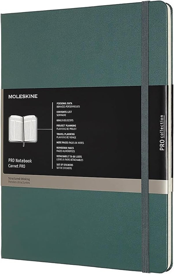 Moleskine PRO Notebook, Hard Cover, XL (7.5" x 9.5"), Professional Project Planning, Forest Green, 192 Pages
