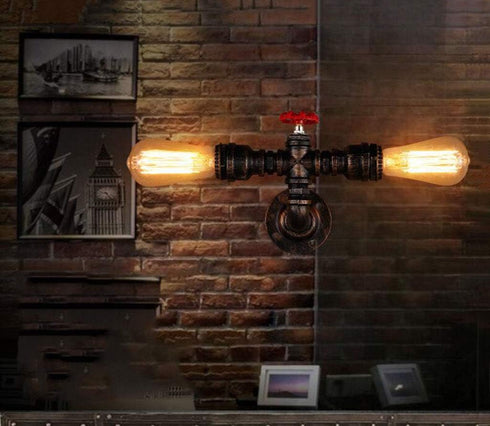 BYSUN 2 E26 Retro Industrial Steampunk Wall Sconce, Lights Metal Water Pipe Style Mounted Lamp Light Fixture
