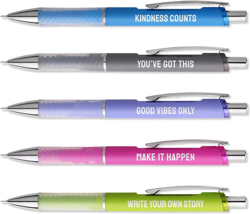 Canopy Street Multi Color Motivational Gel Pen Set, 5 Black Ink Gel Glide Pens, Colorful Office Supplies.