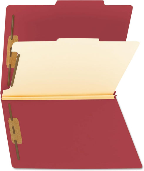 Smead Classification Folder, Letter Size, 2/5 Right of Center, 1 Divider, Red, 10 Per Box