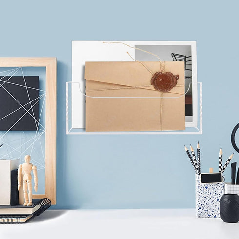 Mail Holder for Table, Acrylic Letter Holder Box for Desk or Wall Mount, Clear Mail Organizer