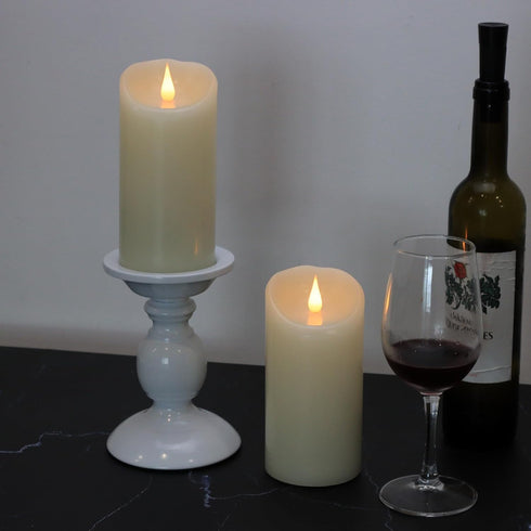 Flameless Candles, 3D Moving Flame Battery Operated Candles with Timer, Ivory Real Wax Electric LED Pillar 3" x 6"