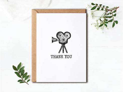 VKNDesigns Thank You Card - Cards for Movie Fans - Cards for Film Fans - Vintage Movie Camera Cards - Greeting Card