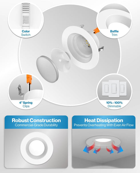 4 Inch 660 11W (40W 2700K/3000K/3500K/4000K/5000K, Dimmable, 4 Pack Sunco LED Recessed Lights, Retrofit Can Lighting