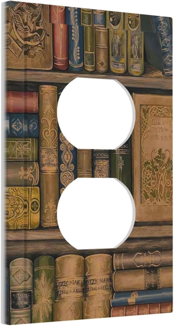 Retro Bookshelf Vintage Bookcase 1 Gang Outlet Plate Covers Decorative Single Duplex