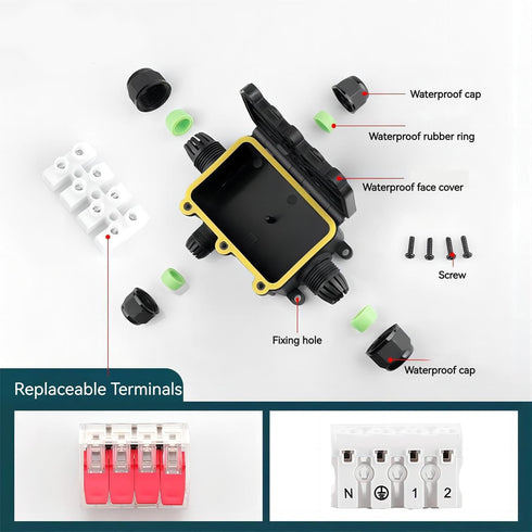 SZFUDIGO PA66 IP68 4 4 Sets Black Nylon Way B Waterproof Junction Box, Includes of Waterproof Rubber Plugs, Suitable
