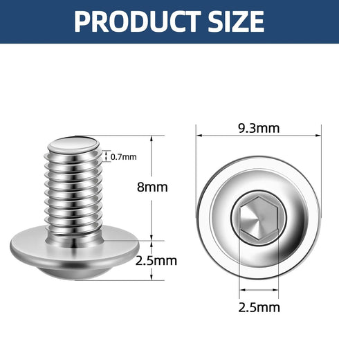 MewuDecor M4-0.7 x 8mm Flanged Button Head Socket Cap Screws, Stainless Steel 18-8, 50 PCS