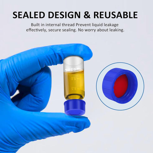 Blue Solid Polypropylene Cap, Red Silicone Septa with Ribbed Thread Screw Cap, Accessory for 1.5ml HPLC