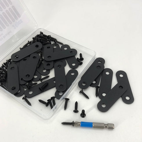 QSJ 24 Pcs Black Straight Bracket Mending Plate, 56mm / 2.2" with Screws and Screwdriver