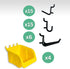 WallPeg Pegboard Bin & Peg Hook Assortment Set, 4 Yellow Bins with J, L, and Jumbo Style Hooks for Organizing