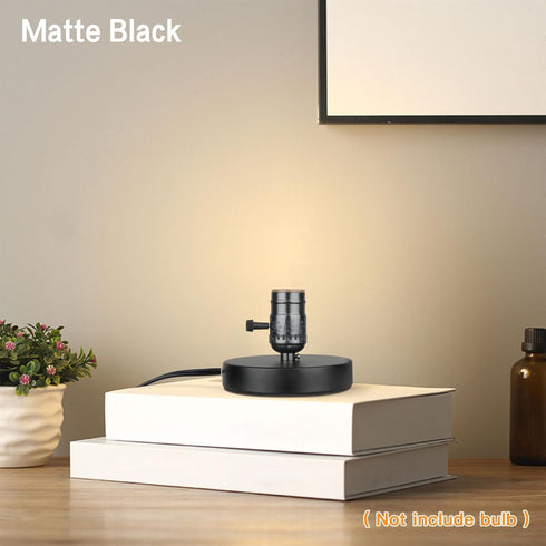 Vintage Table Lamp Base Only Without Shade, Mini Basic Edison Exposed Light Bulb Stand, E26 E27 Short Edison Desk Lamps for Small Spaces with 5.75' Cord ON Off Switch & Plug in (Matte Black) by Zevnico