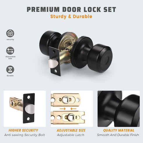 KNOBWELL Passage Door Knob for Hallway or Closet, Matte Black Interior Door Knobs