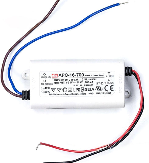 DineDeck APC-16-700 16.8W 9-24V 700mA Constant Current LED Power Supply - Universal AC Input - Compact Design