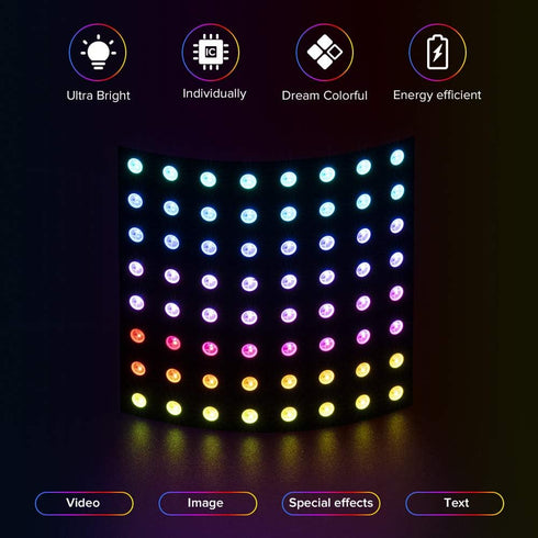 2 Pack WS2812B 5050SMD 8X8 256 WLED,SP802E DC5V BTF-LIGHTING ECO RGB Alloy Wire Individual Addressable Pixel LED Matrix