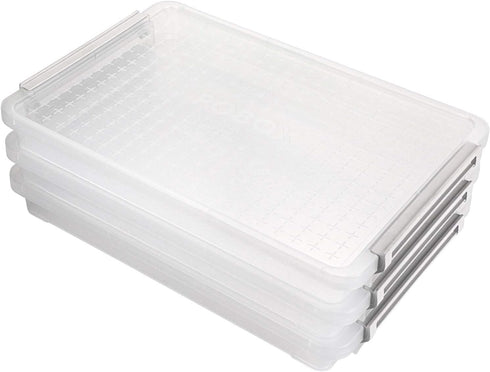 BTSKY 3 Pack A4 Plus Clear Plastic Stackable Storage Box, Desk Paper Organizer with Buckle, Document Holders