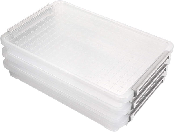 BTSKY 3 Pack A4 Plus Clear Plastic Stackable Storage Box, Desk Paper Organizer with Buckle, Document Holders