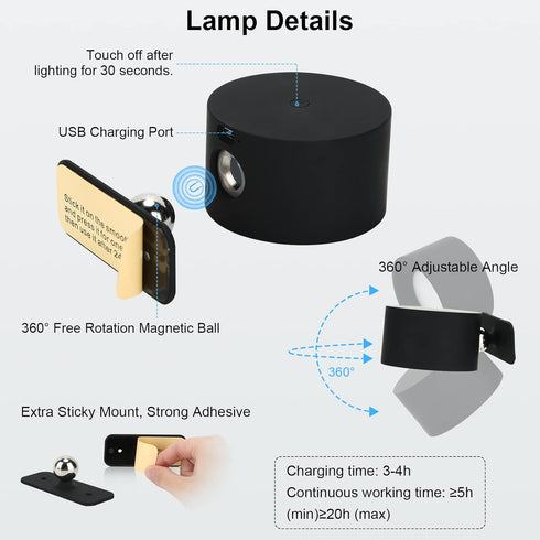 2PC 19 Dimmable 5000mAh 360Rotate Lightess LED Wall Sconces, Colors Wall Mounted Lamp with Rechargeable Battery