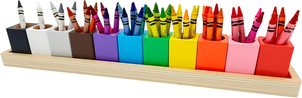 Montessori Crayon Organizer for Kids - Wooden Colored Pencil Holder with 11 Cups on a Stand, Crayon Caddy, Marker