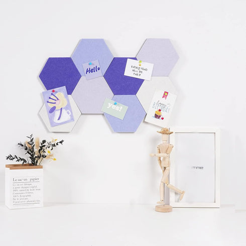 LAJAR 8 Pcs Self Adhesive Hexagon Felt Bulletin Board Tiles for Photos, Memos (Purple)