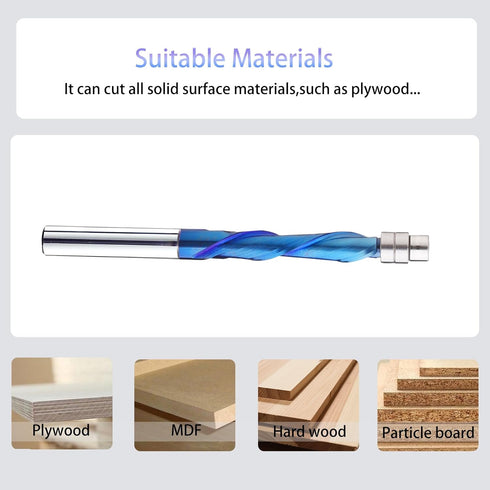 1/4 Inch Trimming BRD314C Spiral Flush Trim Router Bit Shank Spiral Router Bits with Nano Coated Downcut Template