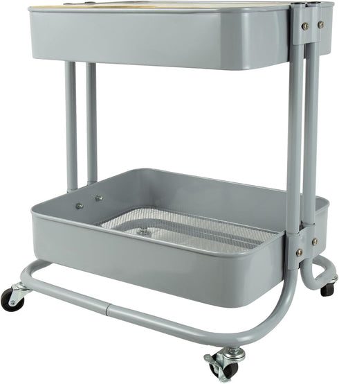 PUNP 2 Tier Rolling Cart, Metal Utility Cart with Wheels and Cover for Office, Home, Kitchen Organization