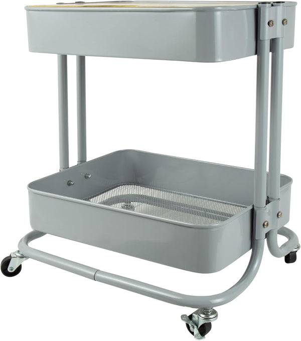 PUNP 2 Tier Rolling Cart, Metal Utility Cart with Wheels and Cover for Office, Home, Kitchen Organization