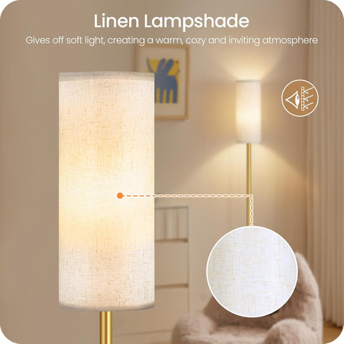 Dimmable Bulb 3000K-6500K, DE06LD05W1 Floor Lamp for Living Room with Remote and Foot Switch, Standing Tall Lamp