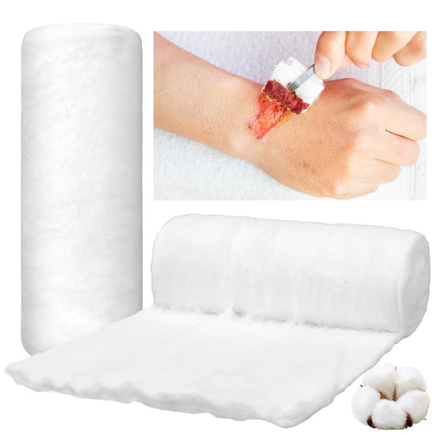 VitalCozy 2 Pack White Cotton Roll Non-sterile Cotton for Wound Care Absorbent
